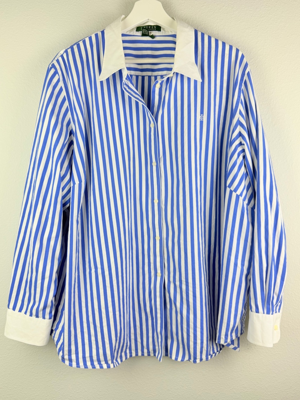 LAUREN RALPH LAUREN Contrast Collar Cuff Striped Oversized Button Down Shirt
